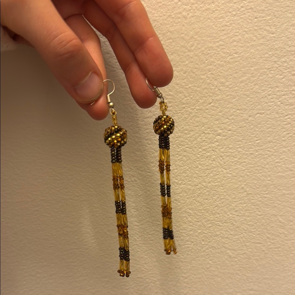 Elegant Handmade Gold and Bronze Beaded Tassel Earrings (2 for $25, 3 for $30)